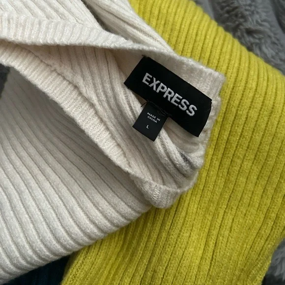 Express Women's Ribbed Cowl Sweater - Cream and Yellow - Picture 1 of 6